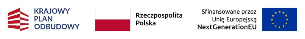 Baner z logotypami Krajowego Planu Odbudowy, flagą Rzeczpospolitej Polskiej oraz Unii Europejskiej